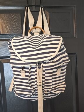 L.L. Bean Navy and White Striped Canvas Backpack